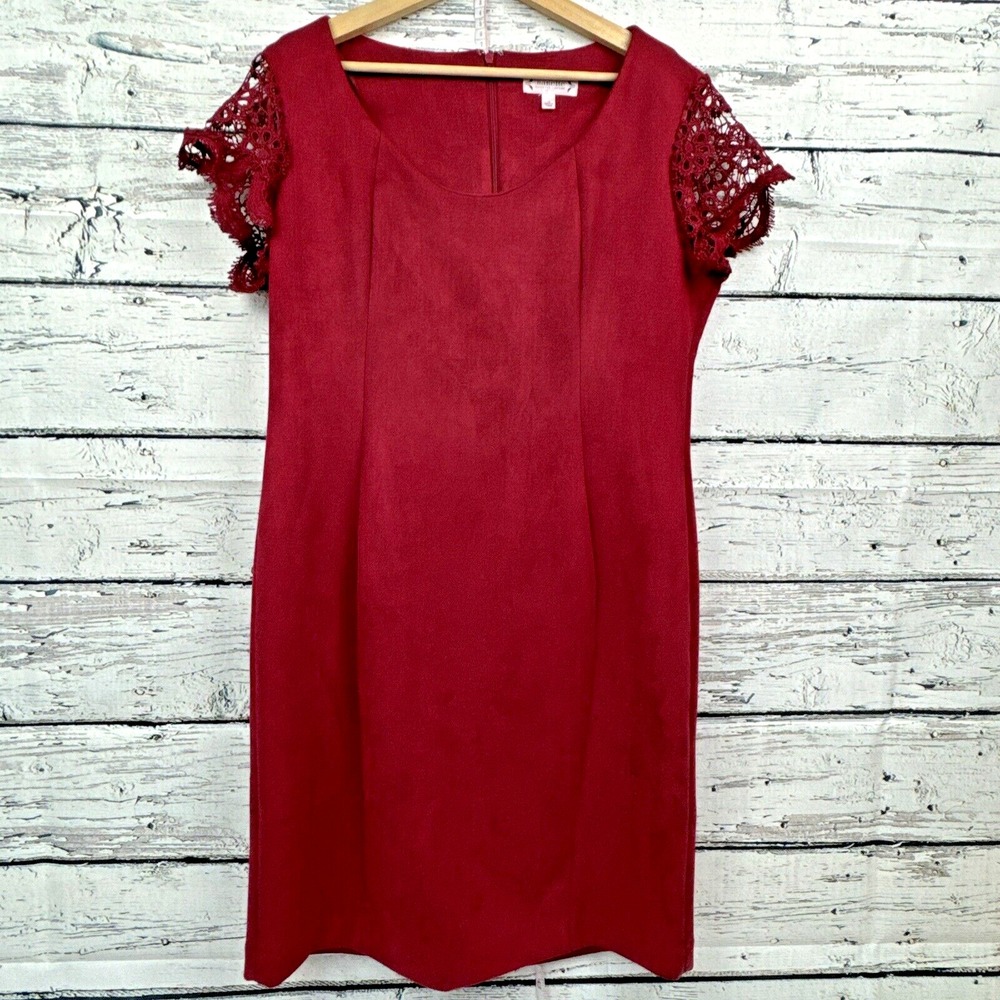 Nanette Lepore Deep‎ Red Faux Suede Lace Sleeve Dress [Size 12]